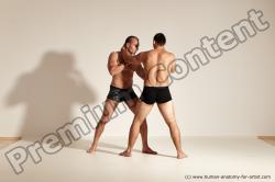 Underwear Fighting Man - Man White Muscular Short Brown Multi angles poses Academic